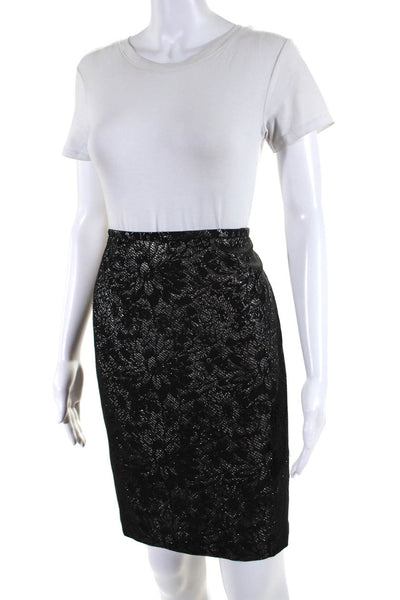 Calvin Klein Womens Floral Knee Length Pencil Skirt Black Silver Tone Size 10P