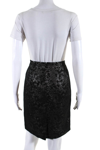 Calvin Klein Womens Floral Knee Length Pencil Skirt Black Silver Tone Size 10P