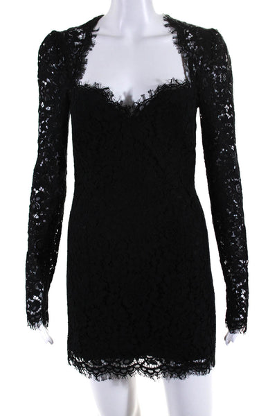 Bardot Womens Back Zip Long Sleeve V Neck Lace Mini Dress Black Size 2