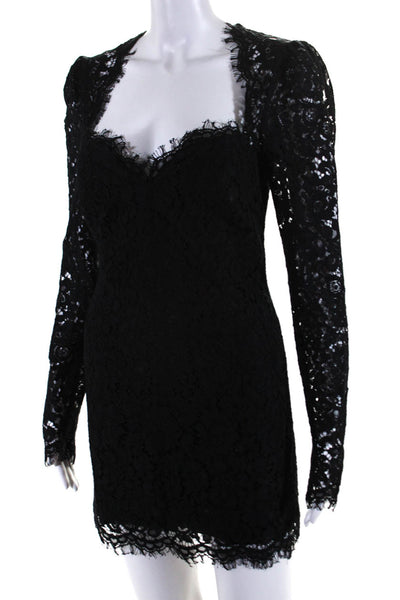 Bardot Womens Back Zip Long Sleeve V Neck Lace Mini Dress Black Size 2