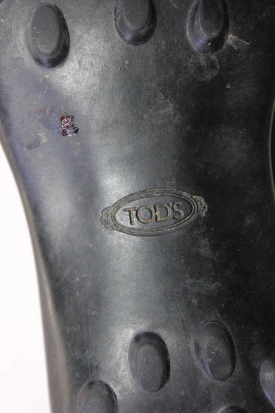 Tods Womens Leather Round Toe Stubbed Heel Chelsea Ankle Boots Black Size 8US