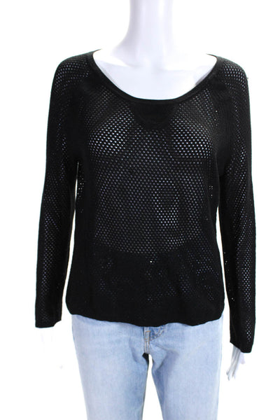 Rag & Bone Women's Round Neck Long Sleeve Mesh Blouse Black Size XS