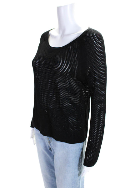 Rag & Bone Women's Round Neck Long Sleeve Mesh Blouse Black Size XS