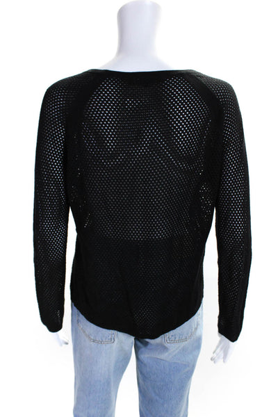 Rag & Bone Women's Round Neck Long Sleeve Mesh Blouse Black Size XS