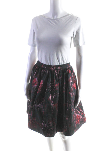 Alice + Olivia Womens Floral Abstract Zipped A-Line Pleated Skirt Black Size 8