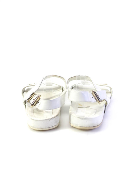 Fendi Womens Round Toe Buckled Strap Slip-On Platform Sandals White Size EUR38