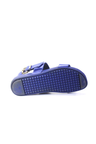 Fendi Womens Medallion Buckled Strappy Platform Sandals Slides Blue Size EUR38