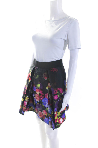 Milly Women's Elastic Waist Line Pleated Flare Floral Mini Skirt Size 2