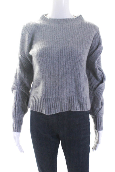 Carbon 38 Women's Round Neck Long Sleeves Ribbed Pullover Sweater Gray Size XS