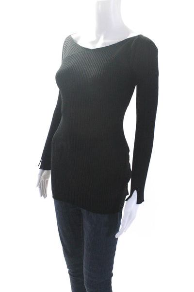 Live the Process Women's V-Neck Long Sleeves Ribbed Sweater Black Size S
