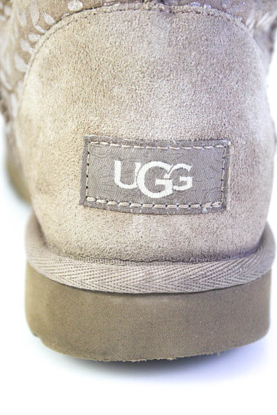 Ugg Women's Round Toe Suede Rubber Sole Ankle Bootie Brown Size 7