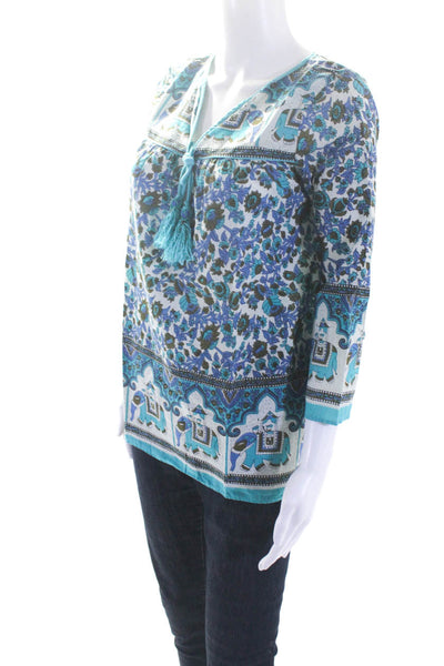 Calypso Saint Barth Women's V-Neck 3/4 Sleeves Tassel Floral Blouse Size XS