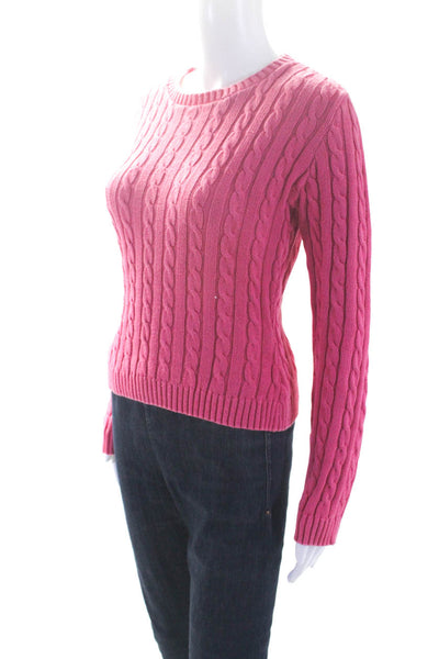 Searle Women's Crewneck Long Sleeves Cable Knit Sweater Pink Size M