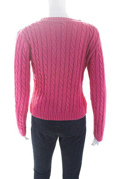 Searle Women's Crewneck Long Sleeves Cable Knit Sweater Pink Size M