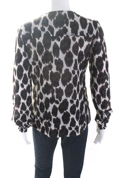 Michael Michael Kors Women's Long Sleeve Smocked Spotted Dot Blouse Brown Size X