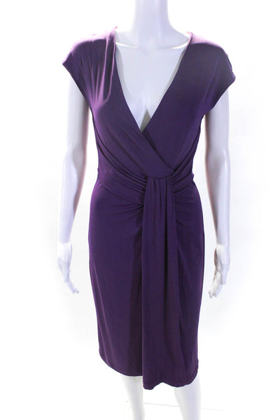 Michael Kors Women's V-Neck Sleeveless Cinch Midi Dress Purple Size 10