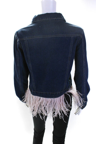 Pello Bello Womens Long Sleeves Fringe Button Down Medium Wash Jean Jacket Size