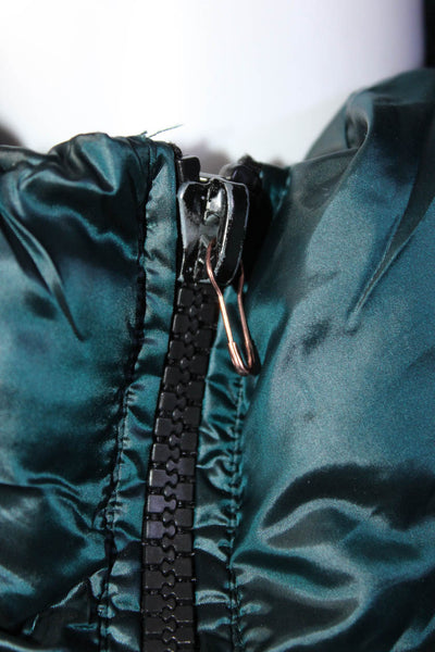 Andrew Marc Women's Hood Long Sleeves Pockets Puffer Zip Up Coat Green Size L
