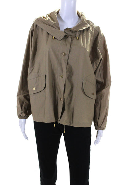 Michael Kors Womens Hood Long Sleeves Snap Button Closure Pockets Jacket Beige L