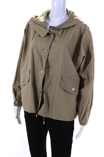 Michael Kors Womens Hood Long Sleeves Snap Button Closure Pockets Jacket Beige L