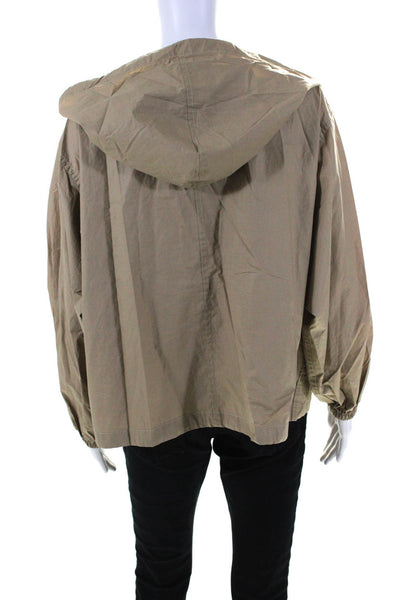 Michael Kors Womens Hood Long Sleeves Snap Button Closure Pockets Jacket Beige L