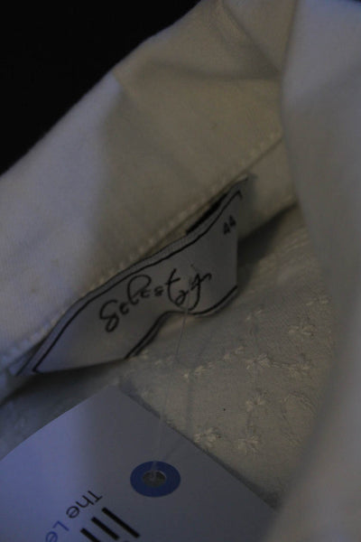 Selesty Womens White Beaded Collar Button Down Long Sleeve Denim Jacket Size 44