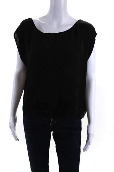 Alice + Olivia Womens Black Sheer Boat Neck Sleeveless Blouse Top Size M