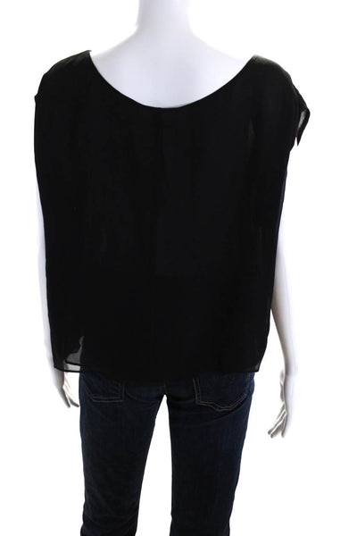 Alice + Olivia Womens Black Sheer Boat Neck Sleeveless Blouse Top Size M