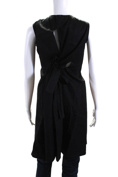 Jil Sander Womens Black Cotton Tie Back Sleeveless Tunic Blouse Top Size 42
