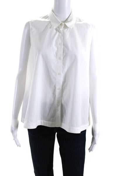 Maud Heline Womens White Cotton Collar Sleeveless Button Down Blouse Top Size S
