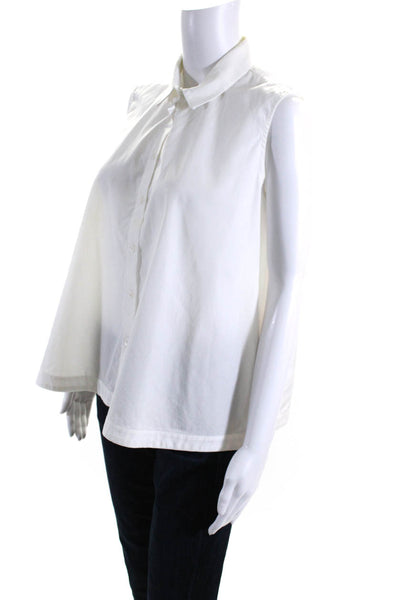 Maud Heline Womens White Cotton Collar Sleeveless Button Down Blouse Top Size S