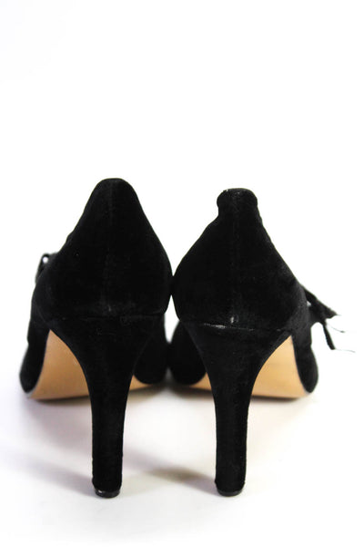 Rebecca Taylor Women's Round Toe Bow Straps Cone Heels Suede Pump Black Size 9