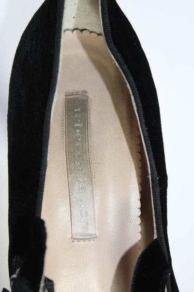 Rebecca Taylor Women's Round Toe Bow Straps Cone Heels Suede Pump Black Size 9