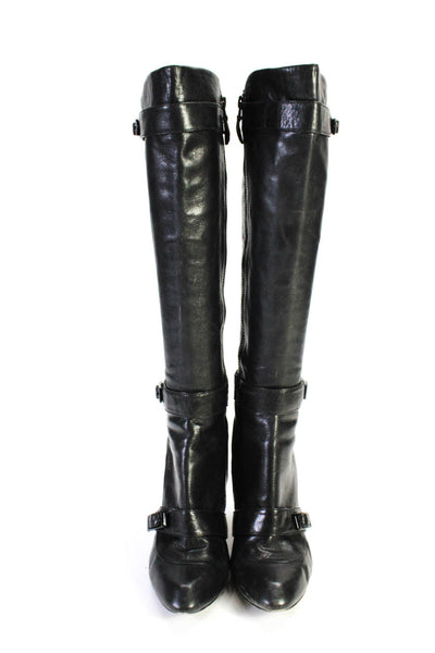 Modern Vintage Women's Pointed Toe Cone Heels Buckle Knee High Boot Black Size 8