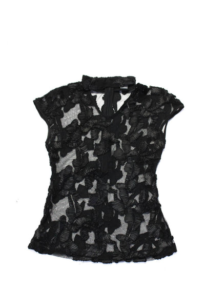 Gracia Womens Mesh Peplum Embroidered Blouse Black Size Small Lot 2