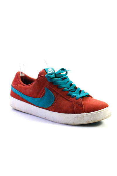 Nike Mens Colorblock Suede Lace Up Low Top Casual Sneakers Red Turquoise Size 9