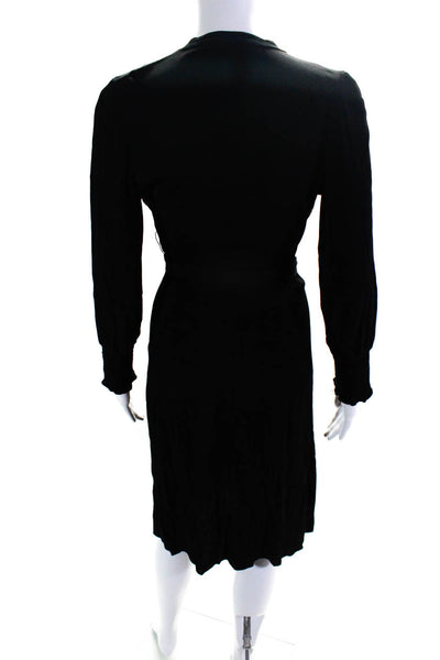 Ba&Sh Womens Chiffon Embroidered Long Sleeve V-Neck A-Line Dress Black Size 4
