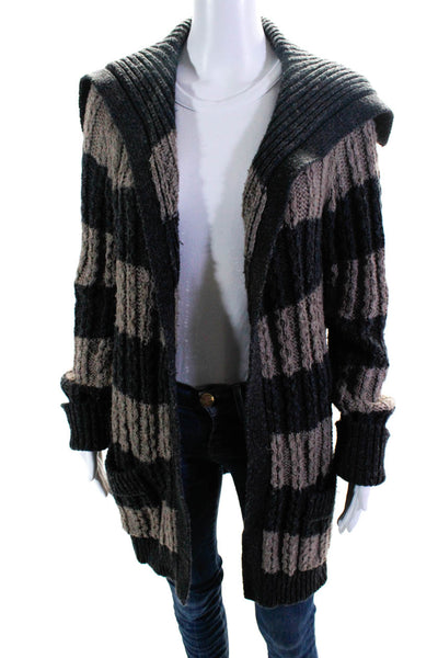 Threads By Saks Fifth Avenue Women's Striped Open Front Cardigan Gray Size M