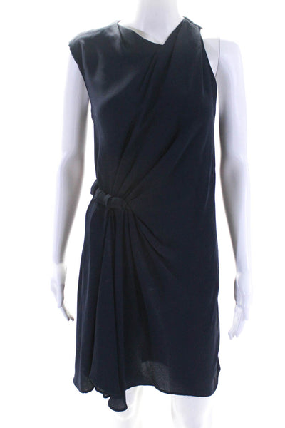 3.1 Phillip Lim Womens Pleated Asymmetrical Neck Shift Dress Navy Blue Size 4