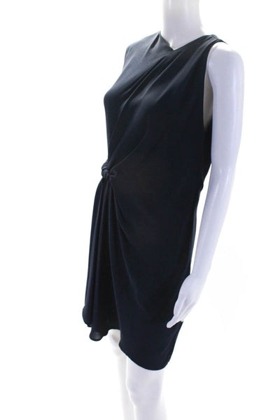 3.1 Phillip Lim Womens Pleated Asymmetrical Neck Shift Dress Navy Blue Size 4