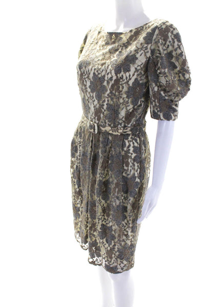 Eva Franco Womens Floral Lace Short Sleeved A Line Dress Beige Gray Size Size 10