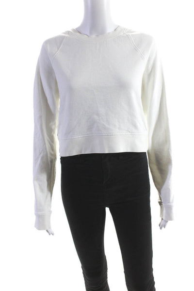 Organic John Patrick Womens Crew Neck Cropped Sweatshirt White Cotton Size Small