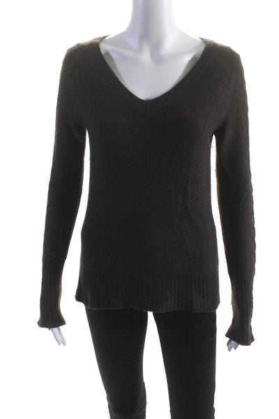 Malika Womens Long Sleeve V Neck Cashmere Sweatshirt Brown Size Small