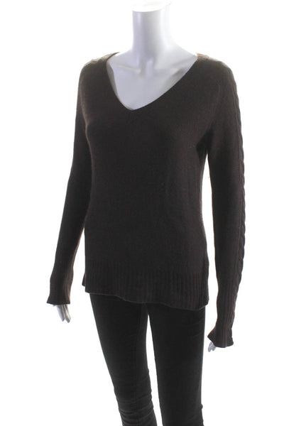 Malika Womens Long Sleeve V Neck Cashmere Sweatshirt Brown Size Small