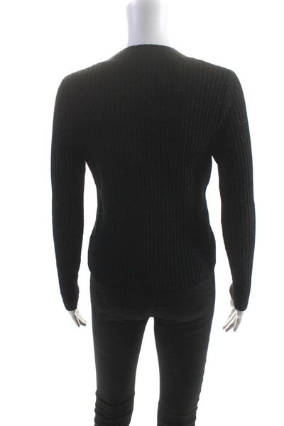 Kookai Womens Long Sleeve Ribbed Metallic Knit V Neck Sweater Black Size 10