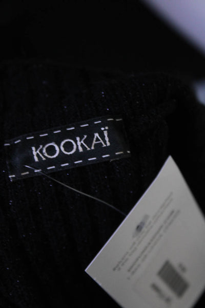 Kookai Womens Long Sleeve Ribbed Metallic Knit V Neck Sweater Black Size 10