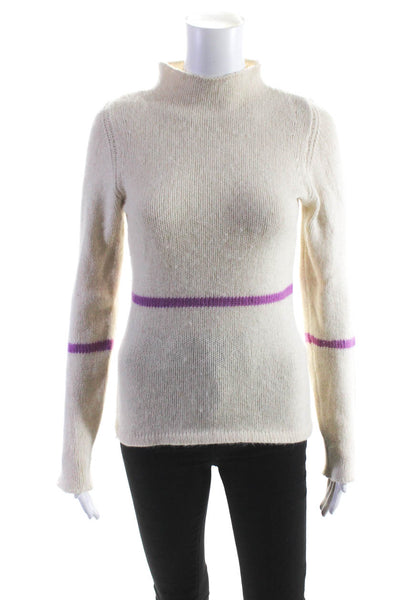 Paul & Joe Womens Long Sleeve Striped Mock Neck Sweater White Purple Wool Size 1