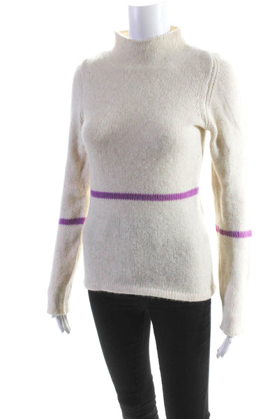 Paul & Joe Womens Long Sleeve Striped Mock Neck Sweater White Purple Wool Size 1