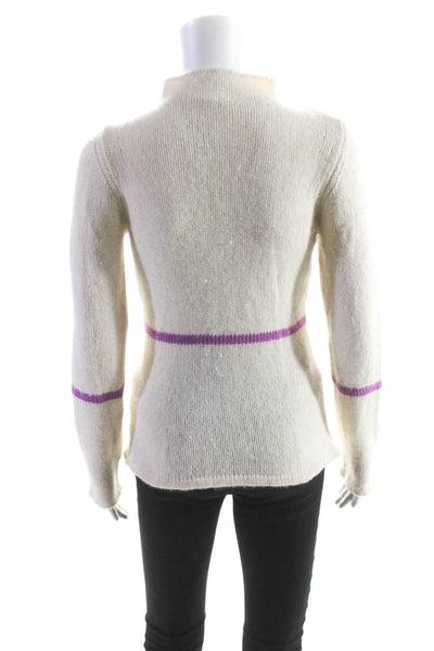 Paul & Joe Womens Long Sleeve Striped Mock Neck Sweater White Purple Wool Size 1