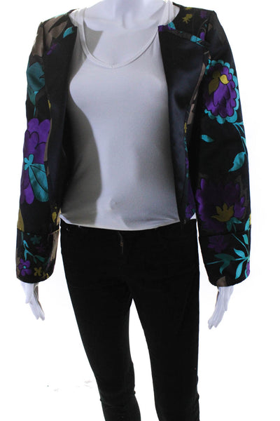Escada Women's Silk Floral Print Open Front Cropped Jacket Multicolor Size 36